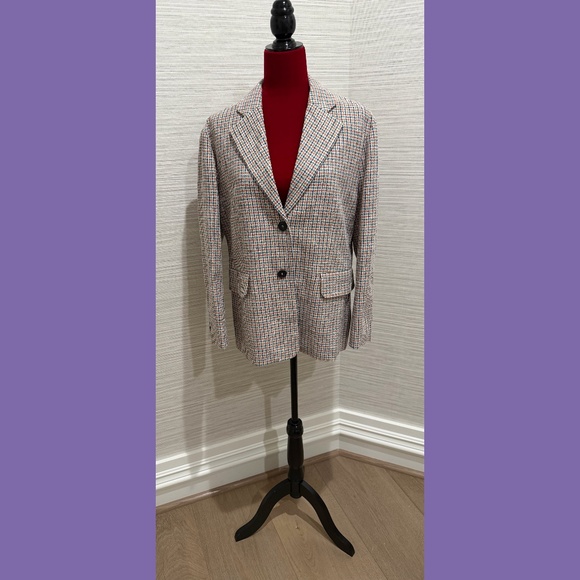 Maje Classic Houndstooth Blazer in Blue, Tan and White - NWT - Picture 1 of 5